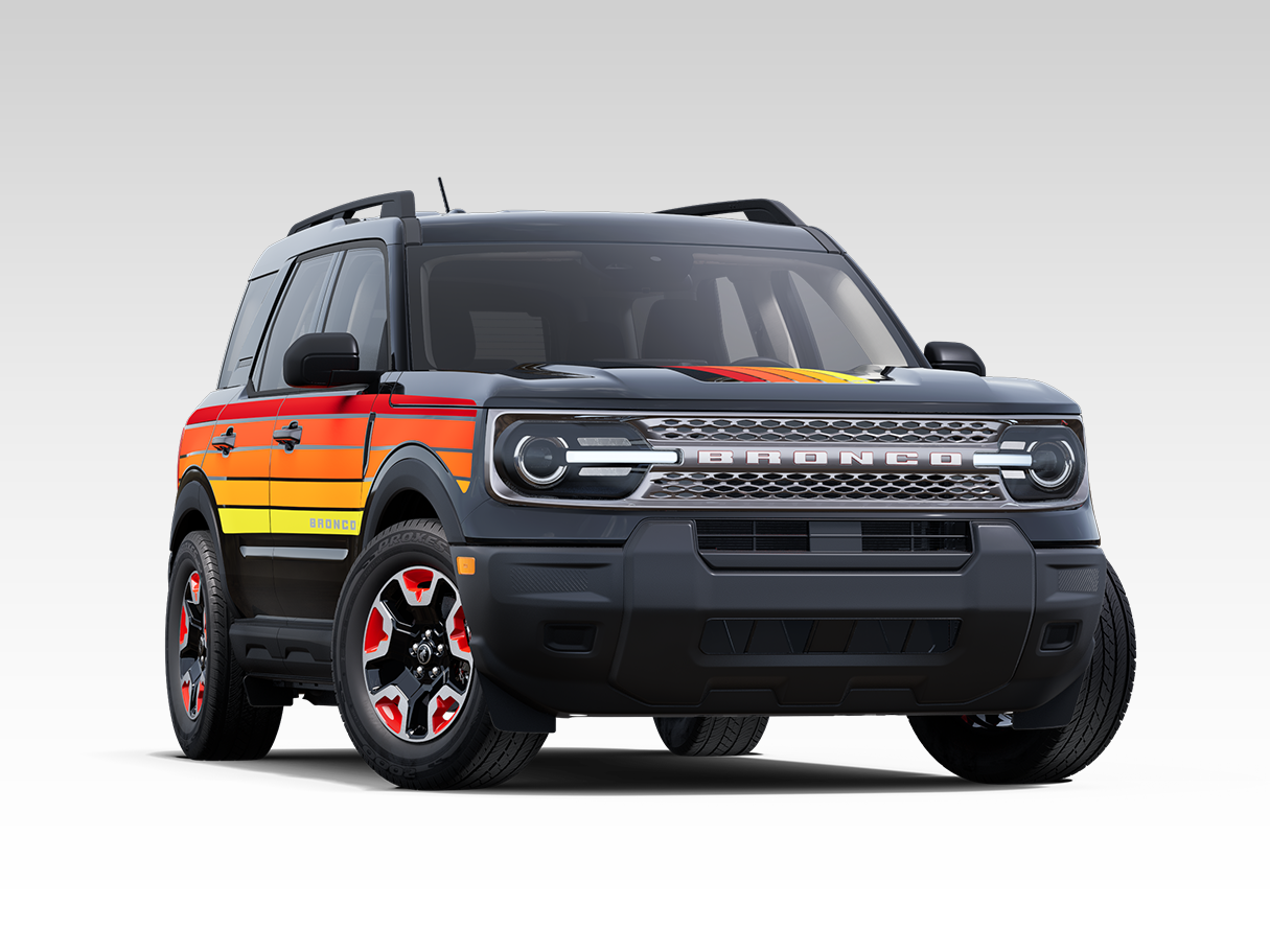 A black Ford Bronco® Sport Free Wheeling™ SUV with red, orange and yellow stripes